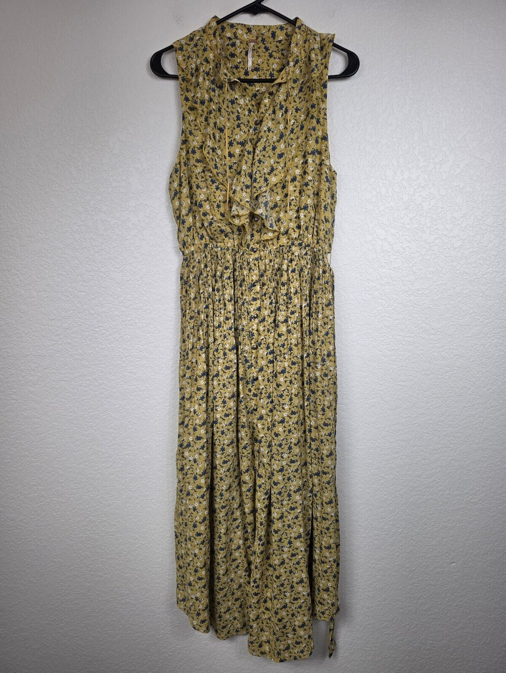 Free People Yellow Floral Sleeveless Maxi Dress Medium